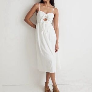 Madewell White Bow-Front Midi Dress